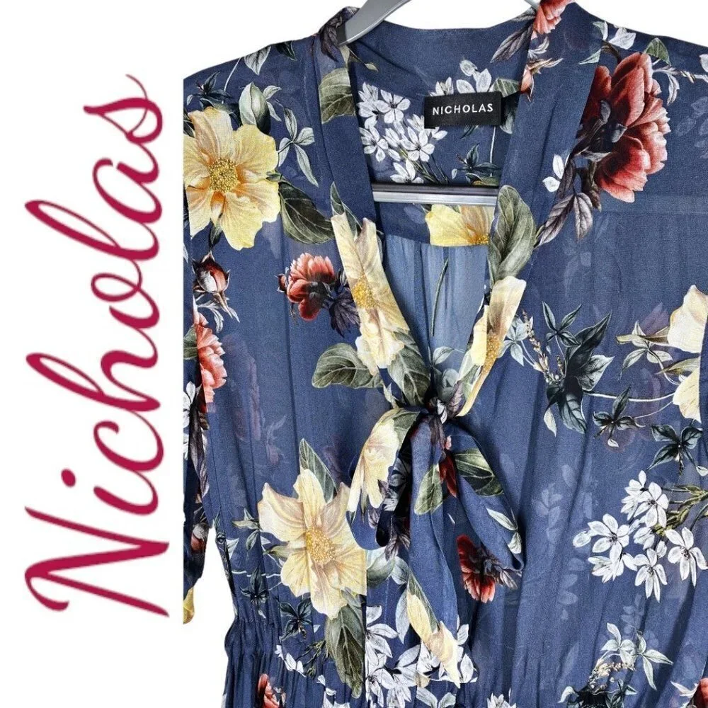 NWT NICHOLASโ 100% Silk Floral Ruffled Mini Dress, Size 8 - Picture 6 of 12